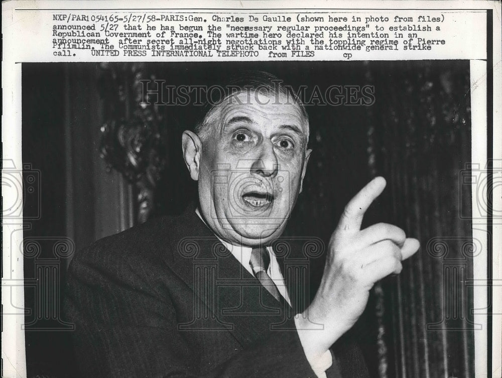 1958 French President Charles de Gaulle Announces Plans  - Historic Images