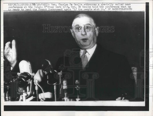 1958 Gen. Charles De Gaulle at the Palais D'Orsay  - Historic Images