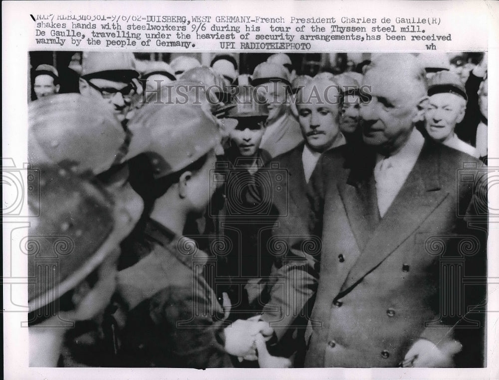 1962 French Pres. Charles de Gaulle Visits Thyssen Steel Mill - Historic Images