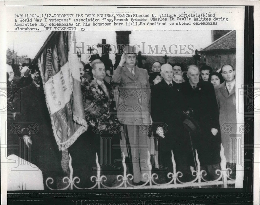1958 French Premier Charles de Gaulle Salutes During Armistice Day - Historic Images