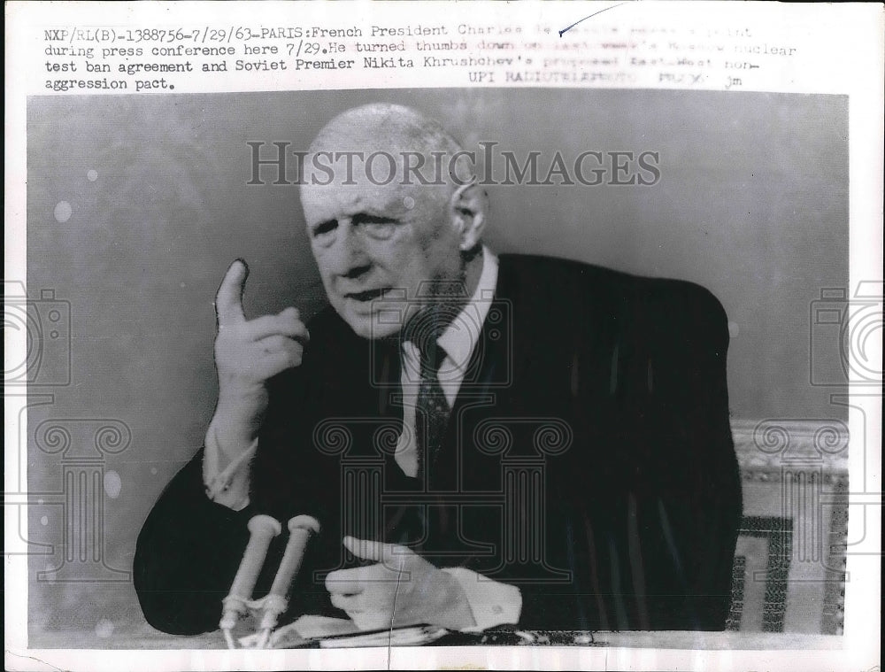 1963 Press Photo French President Charles De Gaulle in Press Conference-Historic Images