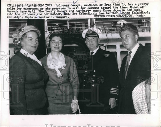 1958 Press Photo Princess Soraya, Mrs. Eva Esfendiari, Brother Bijam - Historic Images