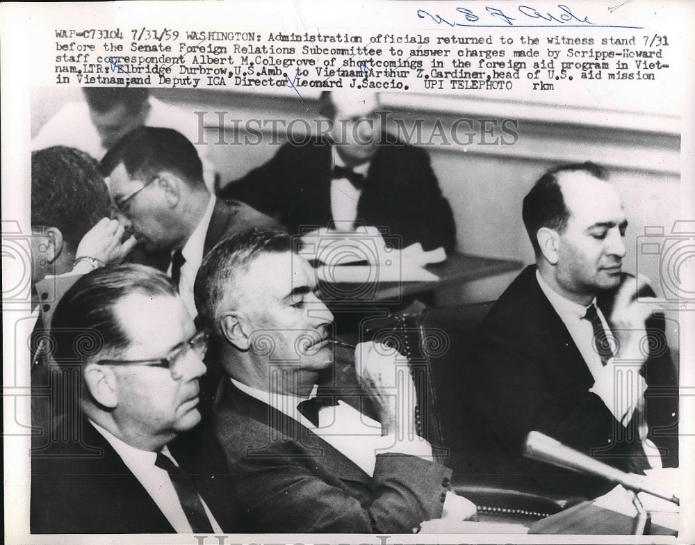 1959 Press Photo Elbridge Durbrow, Arthur Gardiner, Leonard Saccio - Historic Images