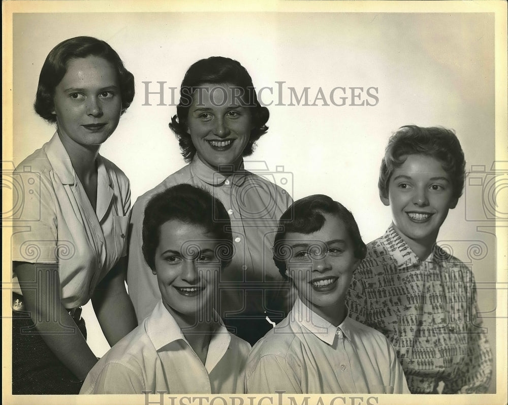 1956 Press Photo Homecoming Queens, J. Mears, H. Holt, L Hoekey, S. Perry - Historic Images
