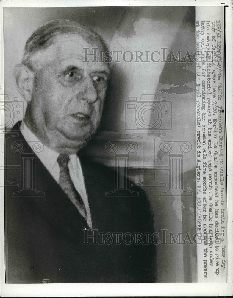 1961 French President Charles de Gaulle Boards Train  - Historic Images