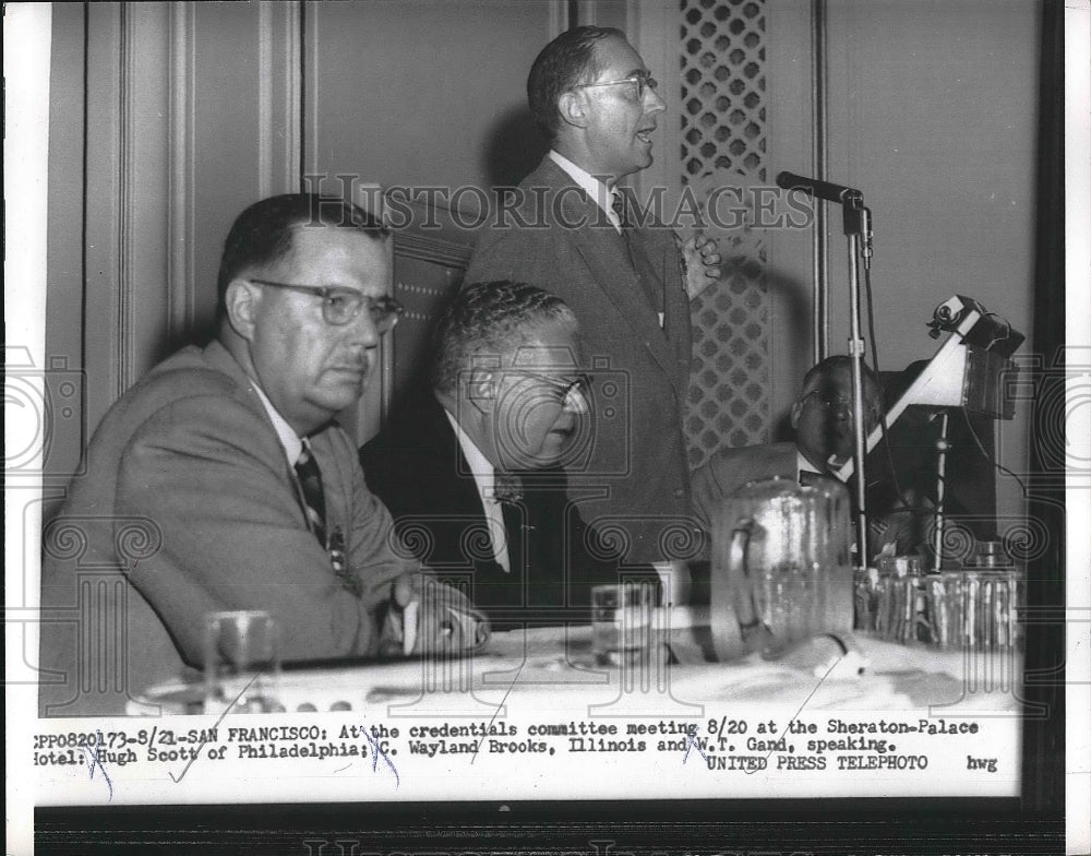 1956 Press Photo Hugh Scott Philadelphiam Waylan Brooks Illinois in San Francisc - Historic Images
