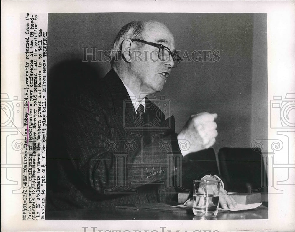 1952 Press Photo Sen. Charles Tobey back from INESCO conference - nea62070 - Historic Images