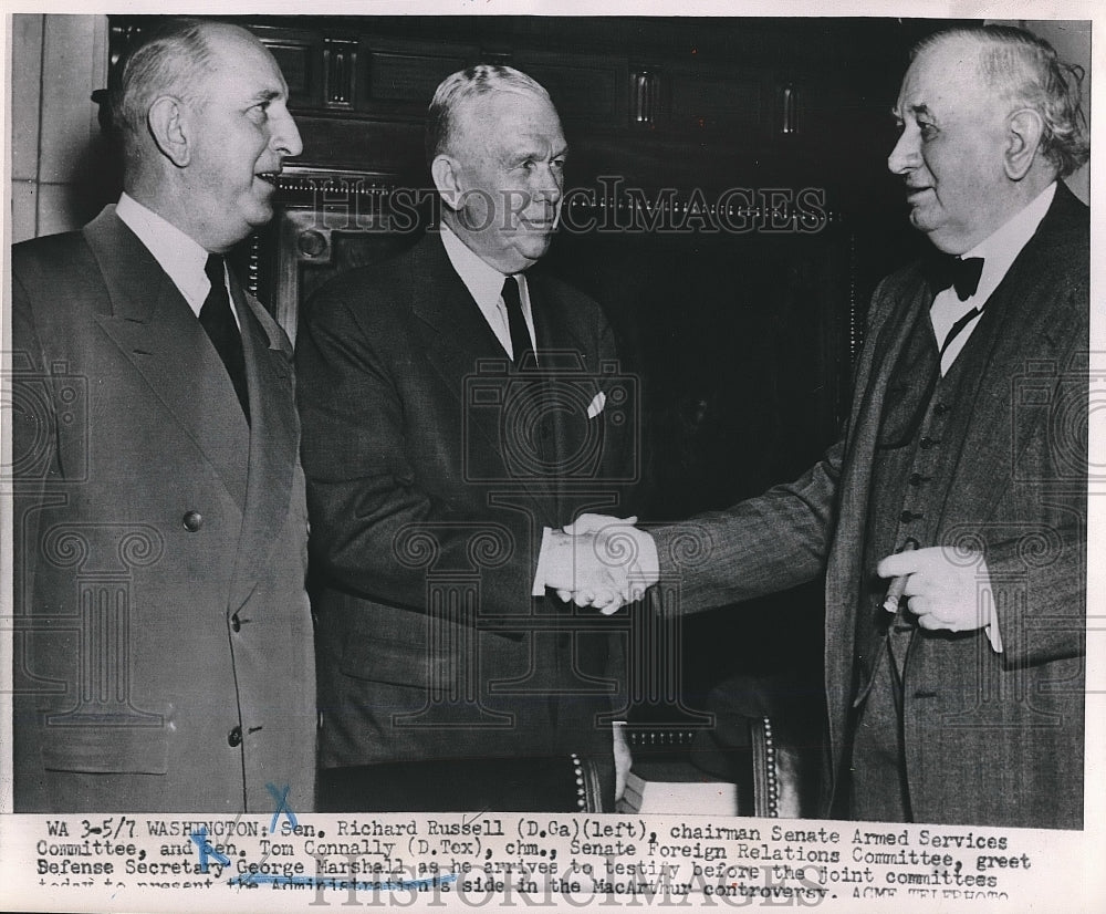 1951 Sen. Richard Russell, Sen. Tom Connally, George Marshall - Historic Images