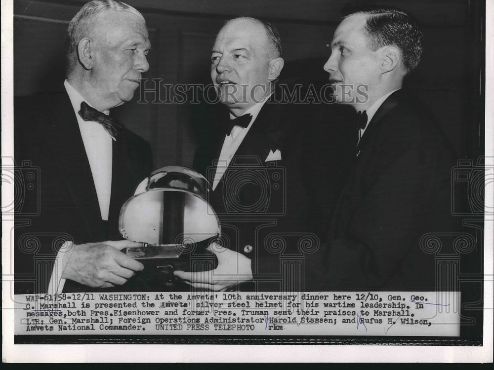 1954 Press Photo Gen. George Marshall, Harold Stassen, Rufus H. Wilson - Historic Images