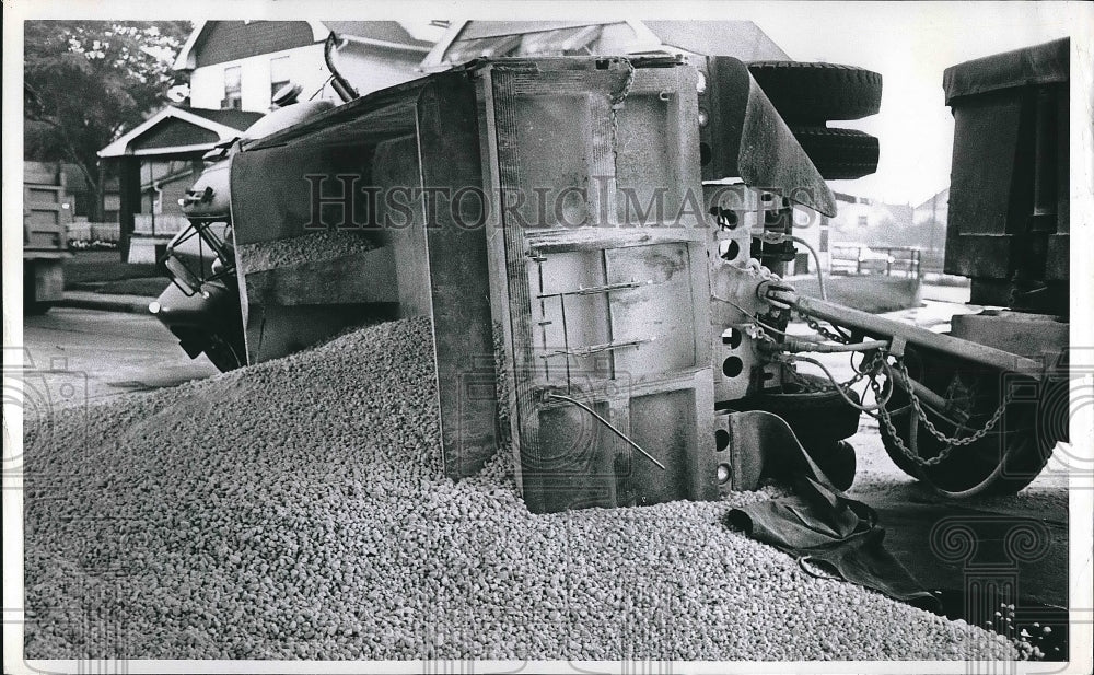 Trailer Truck Full of Feed Turned on it Side  - Historic Images
