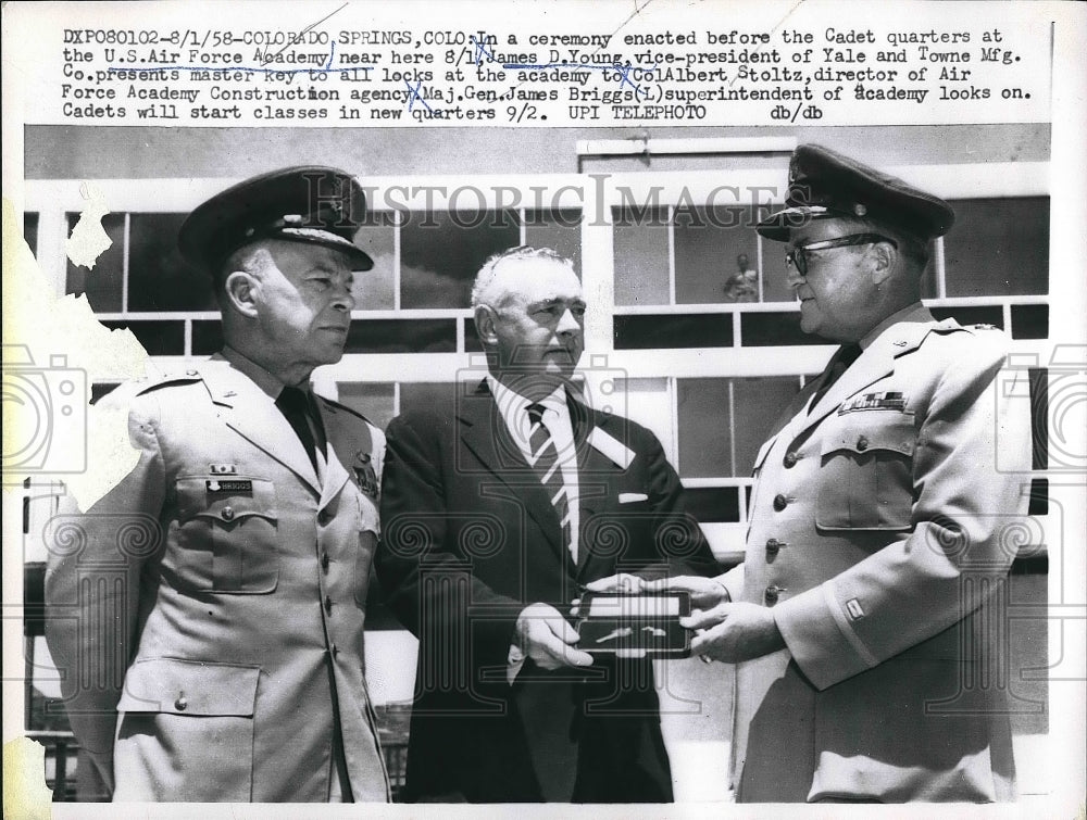 1958 James D. Young. Col. Albert Stoltz, Maj. Gen. James Briggs - Historic Images