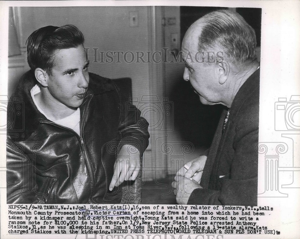 1955 Press Photo Joel Robert Katz escapes kidnapper after being held overnight - Historic Images