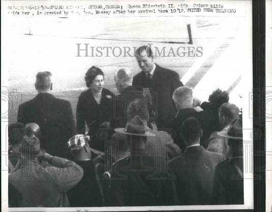 1957 Queen Elizabeth II & Prince Philip Greeted By Gen Massey - Historic Images