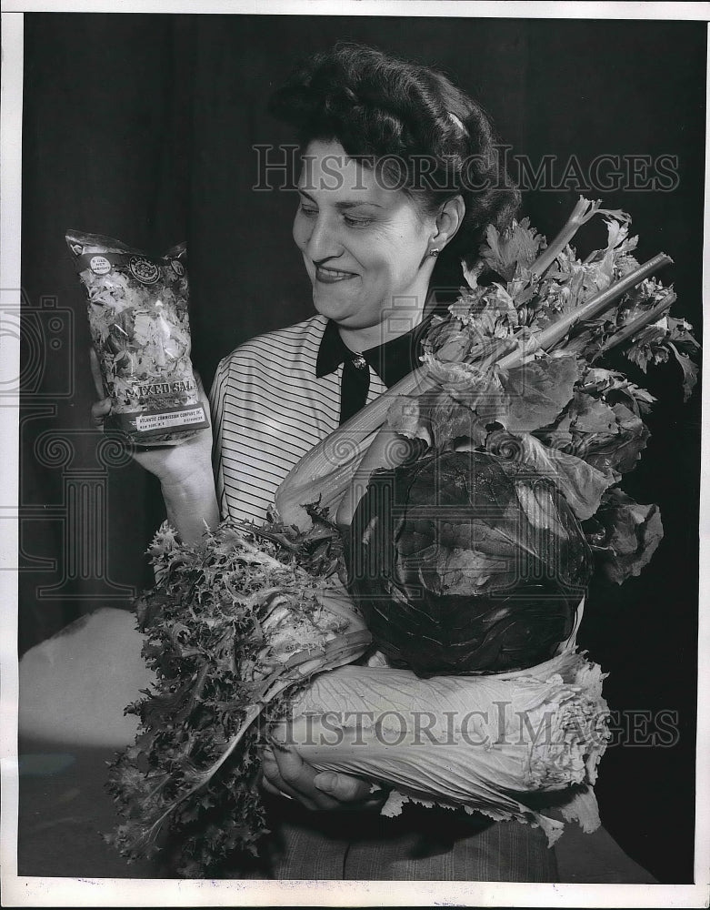 1951 Marie Yerman Holds Vegetables Needed for Salad  - Historic Images