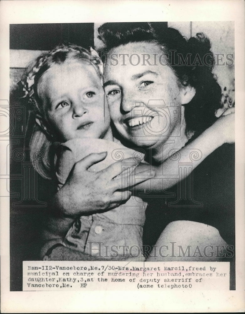 1948 Press Photo Margaret Marcil Freed on Charge of Murdering Husband - Historic Images