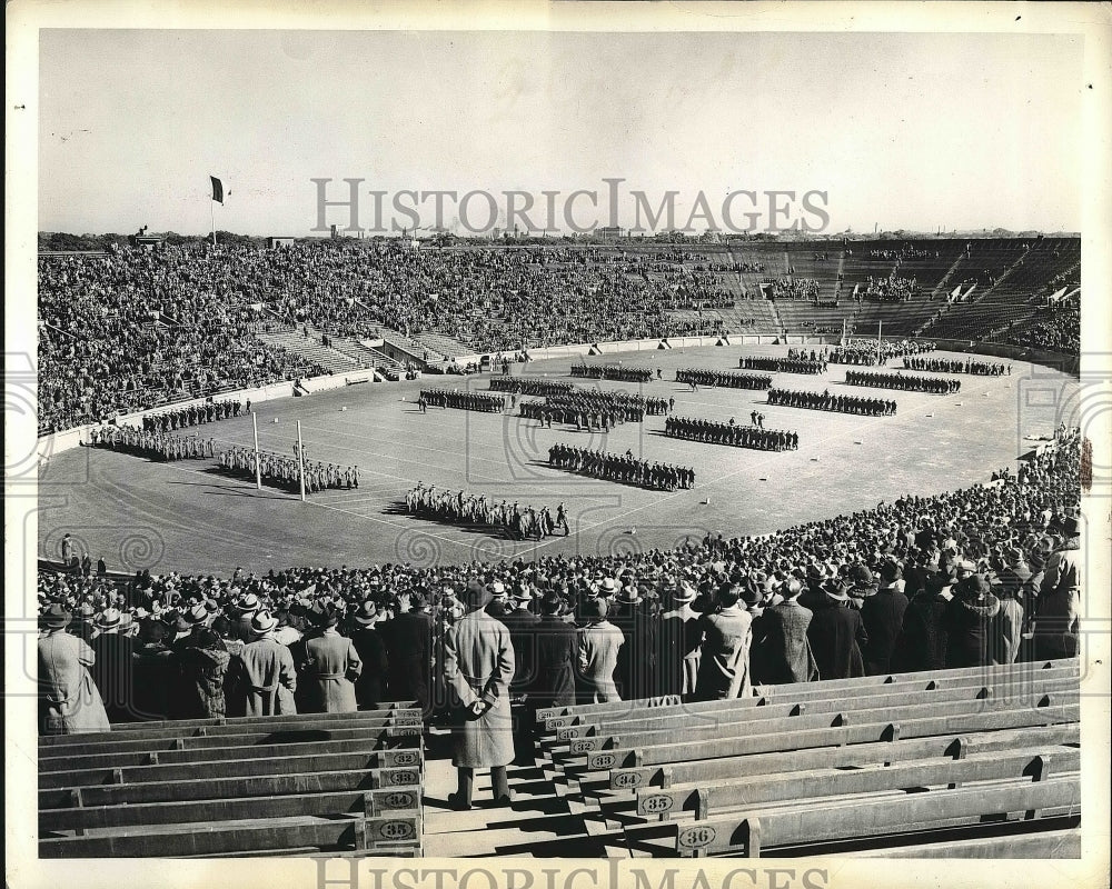 1937 Colorful parade by Cadets at the crowded Yale Bowl  - Historic Images