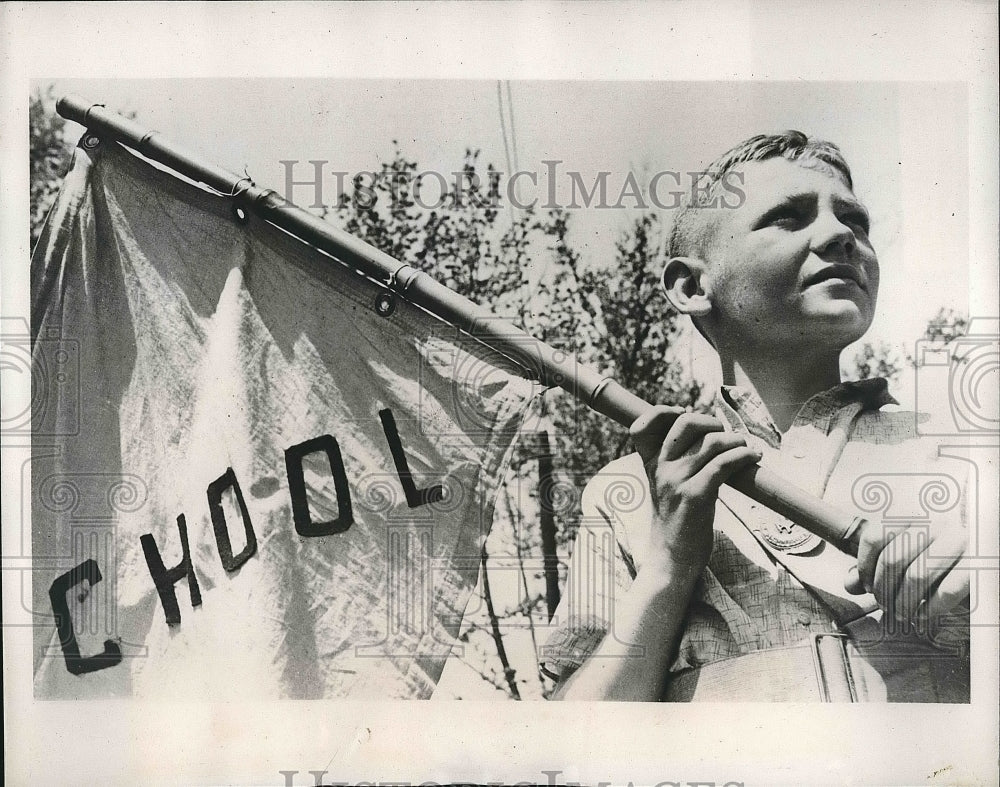 1938 School Boy Patrolman Holding Flag In North Carolina  - Historic Images