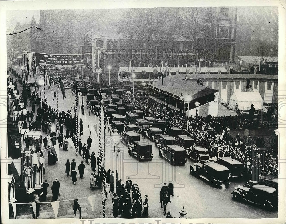 1934 Press Photo Motorcade Of Guests Arrive At Wedding Of Princess Marina - Historic Images