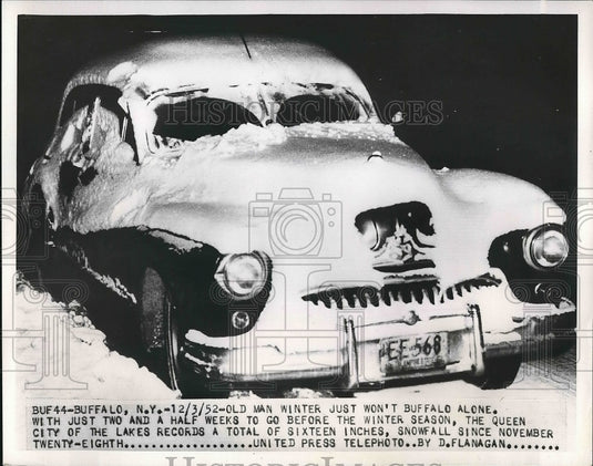 1952 Vehicle covered in snow after snowstorm  - Historic Images