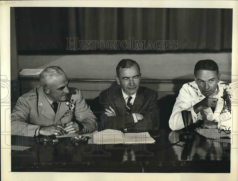 1956 Press Photo Donald Quarles, Maxwell Taylor, Nathan Twining News Conference - Historic Images