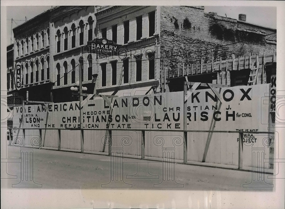 1936 Republican Large Sign In Front of Building Under Construction - Historic Images