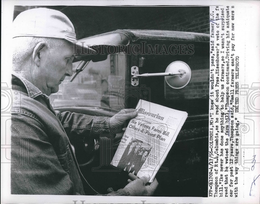 1956 Press Photo E.C. Thompson Reads About Veto of RT. 4 Bill With Confidence - Historic Images
