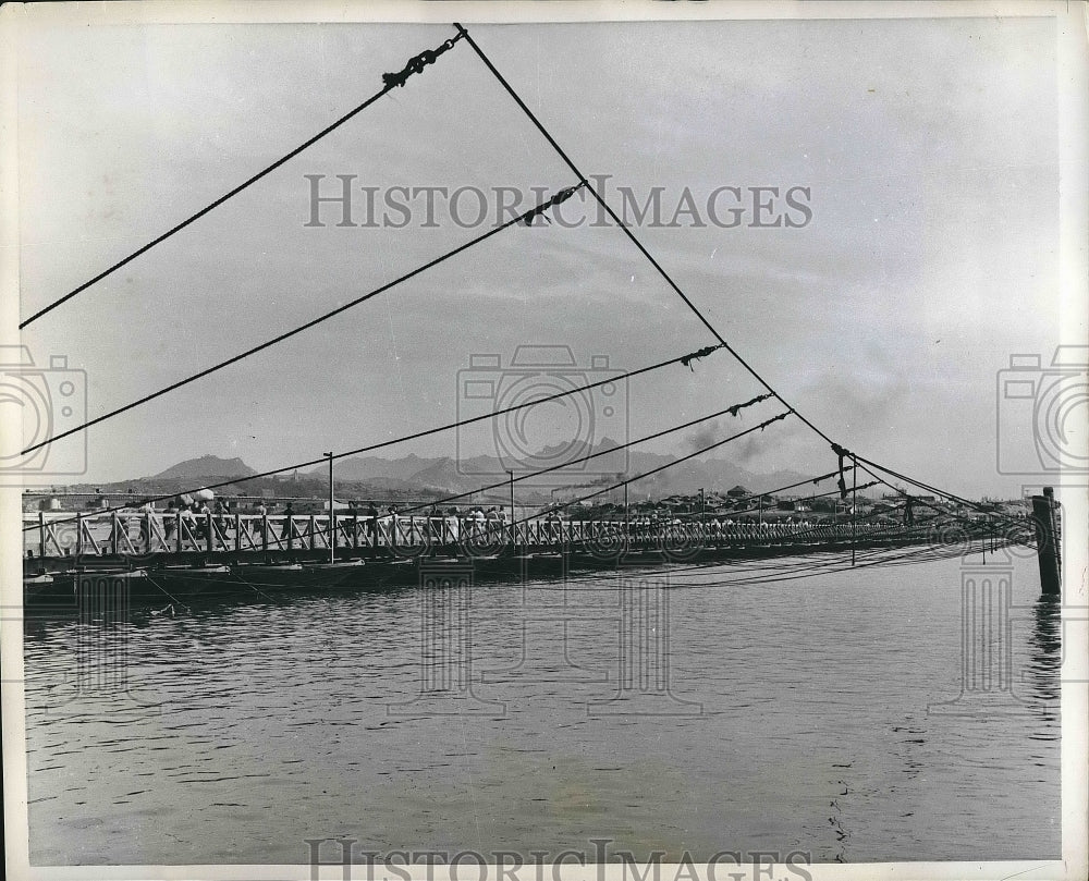1958 Pontoon Bridge Carries Pedestrians  - Historic Images