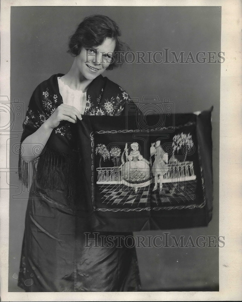 1929 Mrs. Irma Schneider with a hand made pillowcase.  - Historic Images