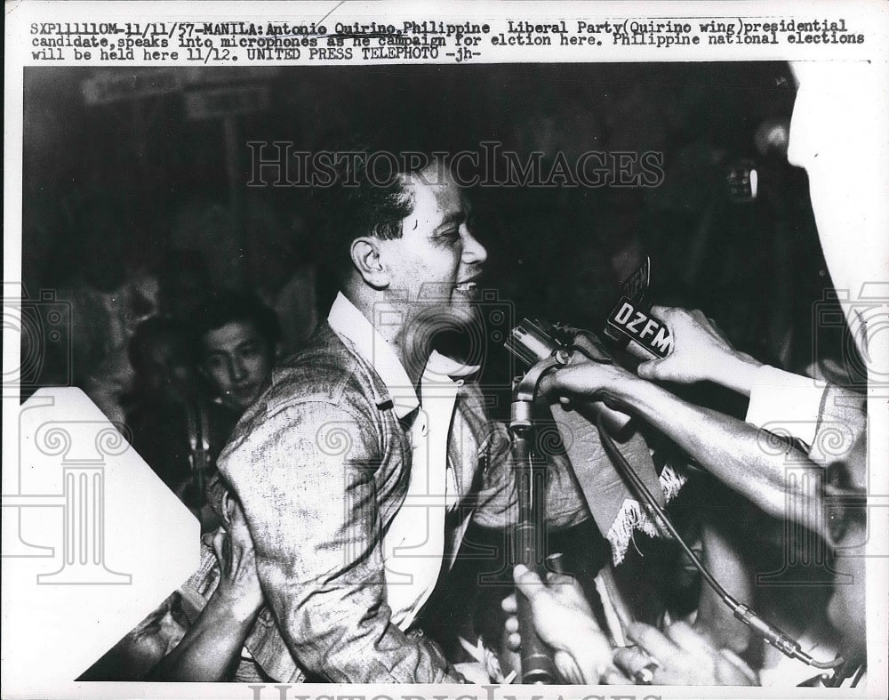 1957 Press Photo Antonio Quirino Philippine Liberal Presidential Candidate - Historic Images