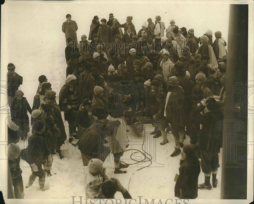 1927 Guests at Lake Placid Club in NY Chop Log at Club House - Historic Images