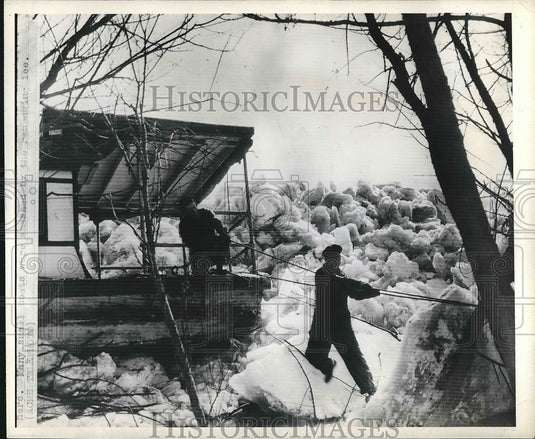 1948 View Of Men Pulling On Tree In The Snow  - Historic Images