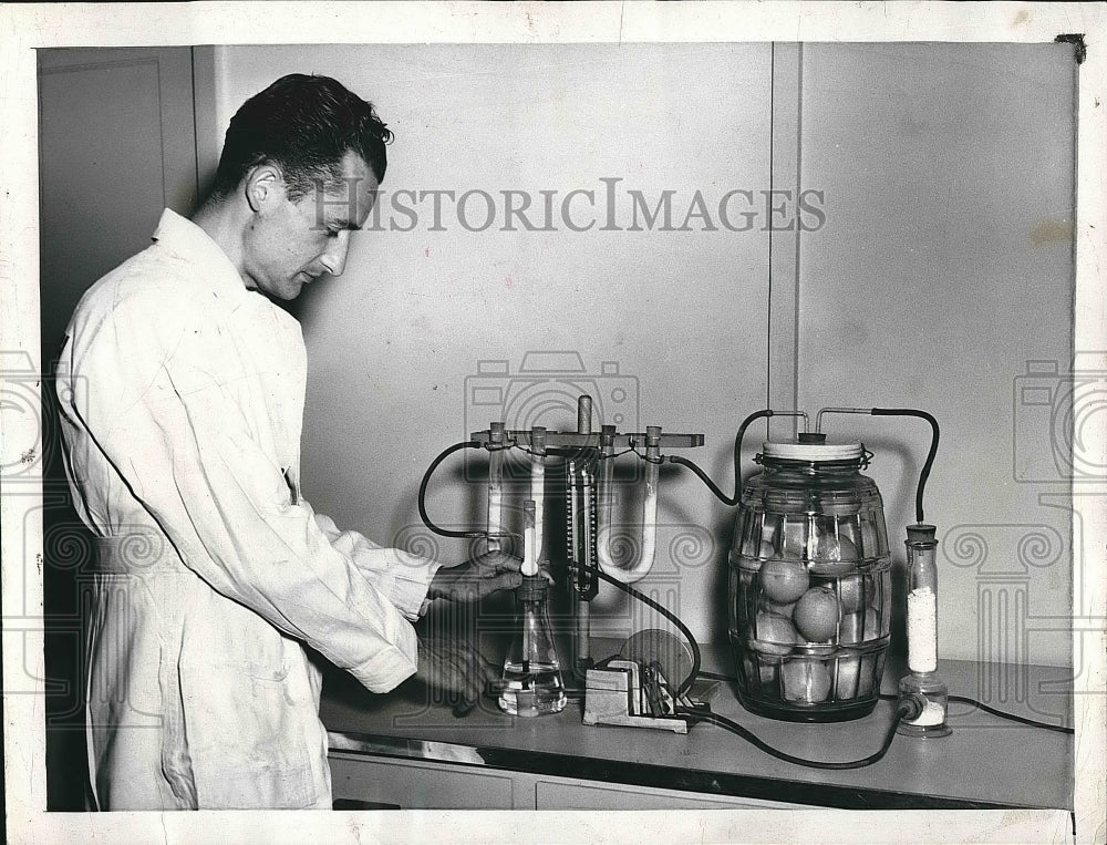 1945 Press Photo Chief Chemist Arthur F. Kalmar, Food Machinery Corp. Labs - Historic Images