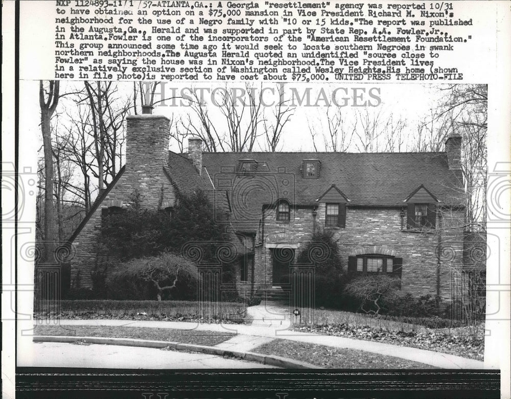 1957 Press Photo Richard Nixon President Neighborhood Home For Children-Historic Images