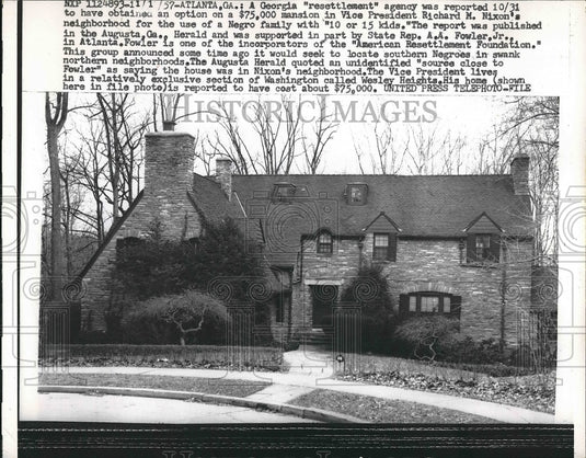 1957 Press Photo Richard Nixon President Neighborhood Home For Children-Historic Images