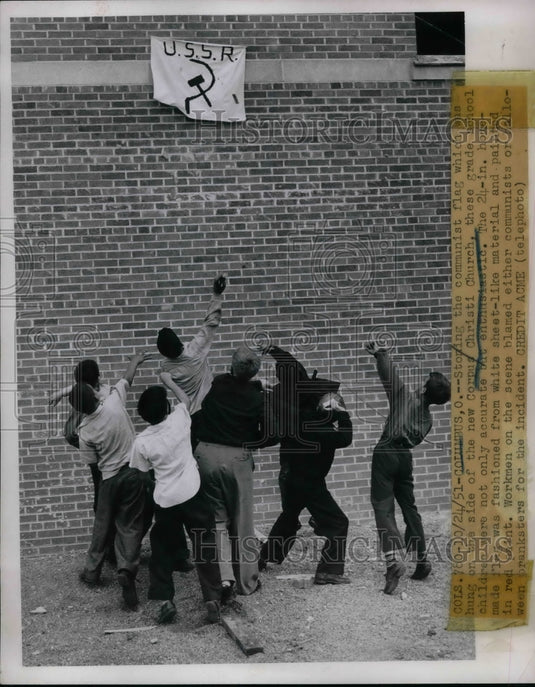1951 Youngsters Protesting Communist Banner  - Historic Images