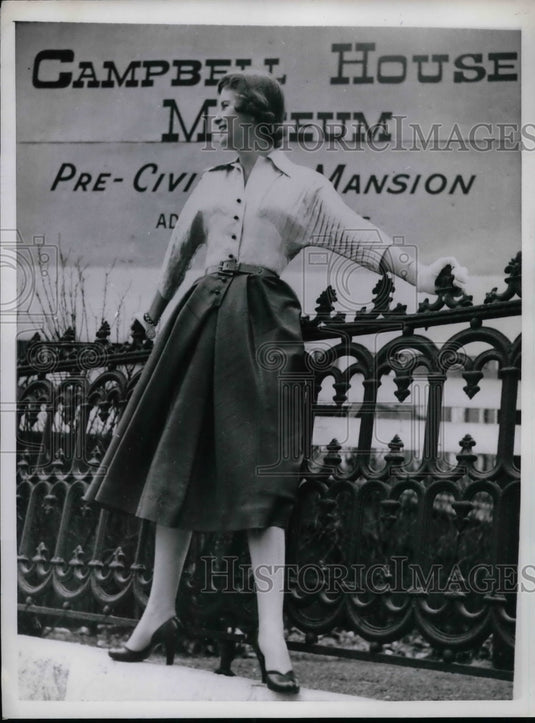 1953 Press Photo Lady Modeling Skirt and Blouse - nea64916 - Historic Images