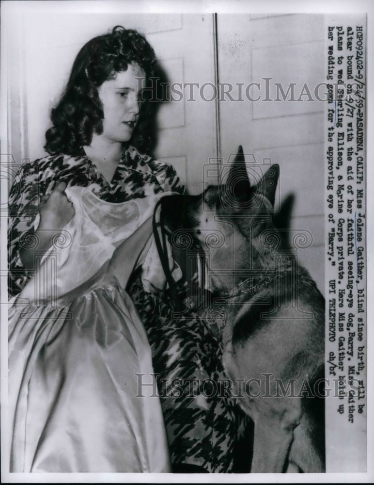 1959 Press Photo Miss Jolene Gaither ,seeing eye dog Barry in Pasadena, Calif. - Historic Images