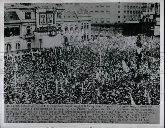 1955 Press Photo Peronist Labor Organization Members Rally In Buenos Aires - Historic Images