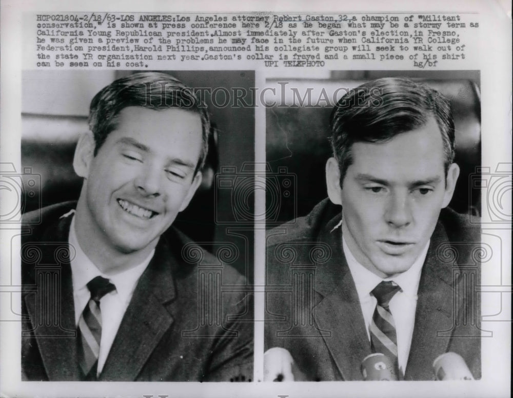1963 Press Photo LA. Calif atty Robert Gaston at a press conference - nea65679 - Historic Images