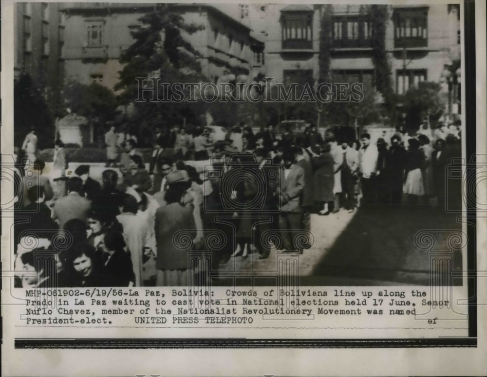 1956 Bolivians Line Up Along Prado in La Paz Waiting to Vote - Historic Images
