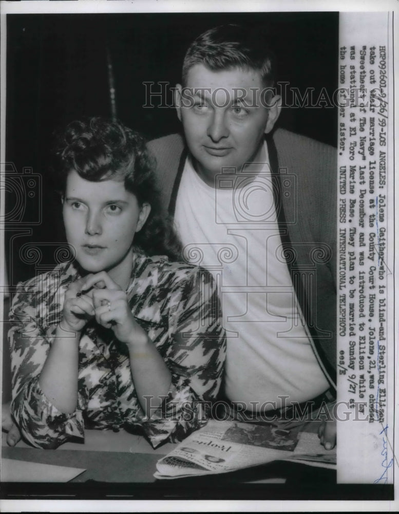 1959 Press Photo Blind Jolene Gaither to Marry Sterling Ellison in LA - Historic Images