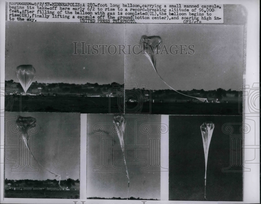 1957 USAF balloon takes off for 96,000 ft record - Historic Images