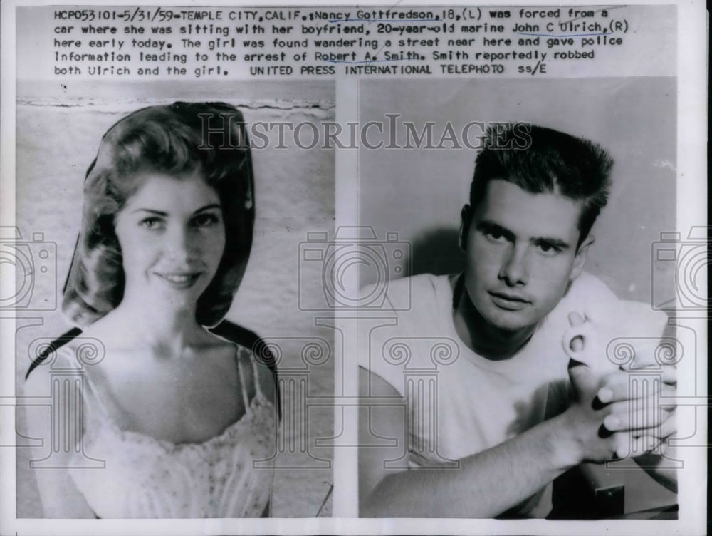 1959 Press Photo Nancy Gottfredson, Marine John Ulrich, Robbed by Robert Smith - Historic Images