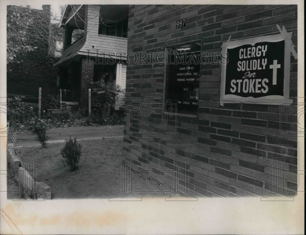 1965 Political Sign "Clergy Solidly For Stokes" Starlight Baptist - Historic Images