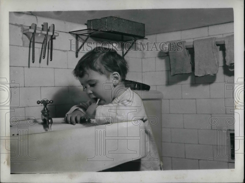 1937 Young Boy Brushing His Teeth  - Historic Images