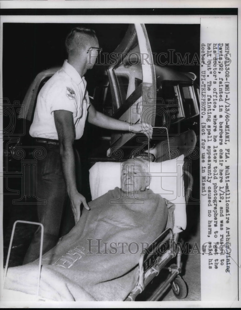 1960 Miami, Fla Millionaire Arthur Davis, 92 after fainting spell - Historic Images