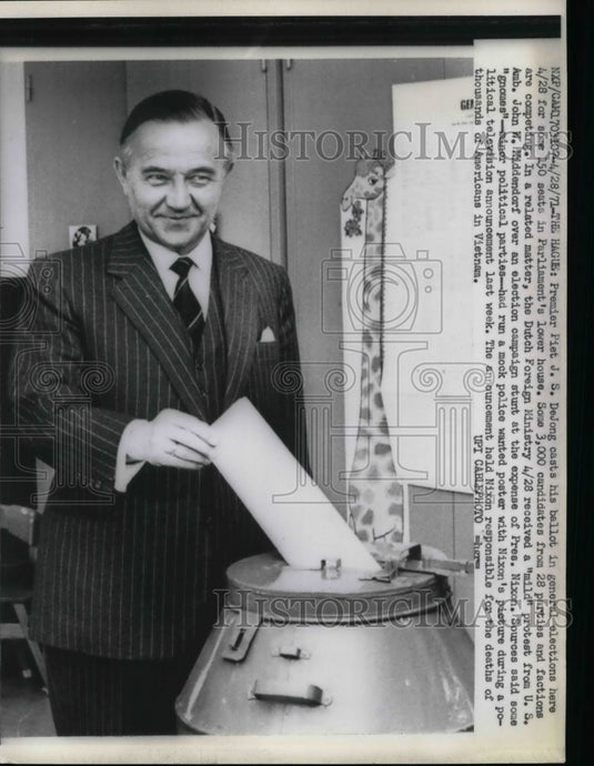 1971 Premier in the Hague, Piet JS DeJong casts his vote  - Historic Images
