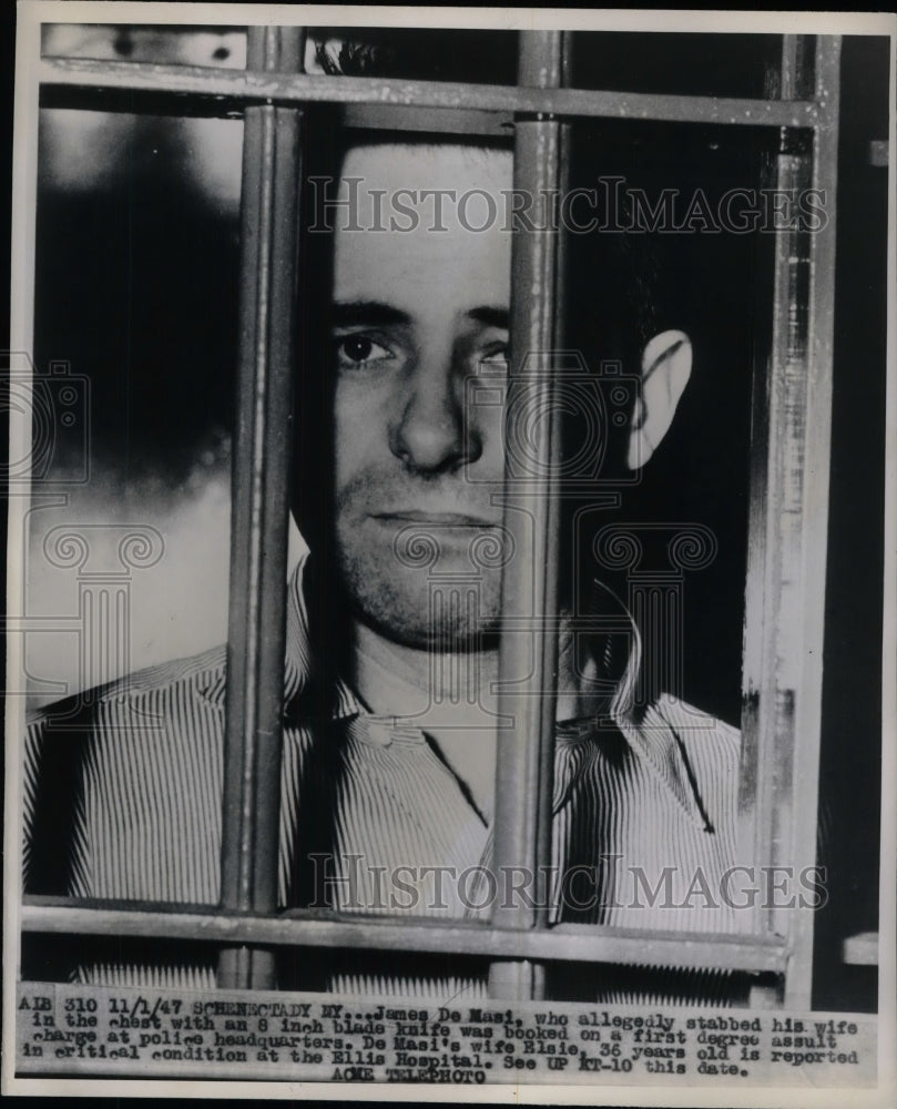 1947 James De Masi in jail for stabbing wife  - Historic Images