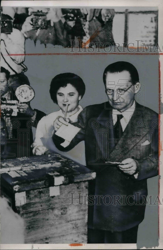 1953 Italian Premier Alcide de Gasperi &amp; wife at elections - Historic Images