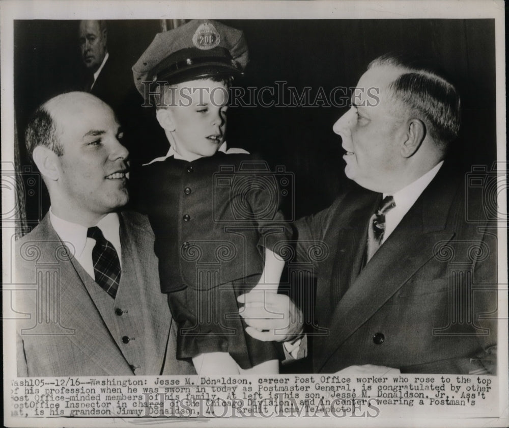 1948 Press Photo Jesse Donaldson,Post Master General,son James Jr & grandson - Historic Images